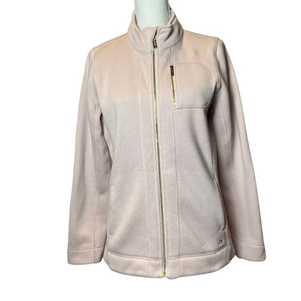 Calvin Klein Coat in Soft Pink with Gold Detail Zip and Chest Pocket Size Medium